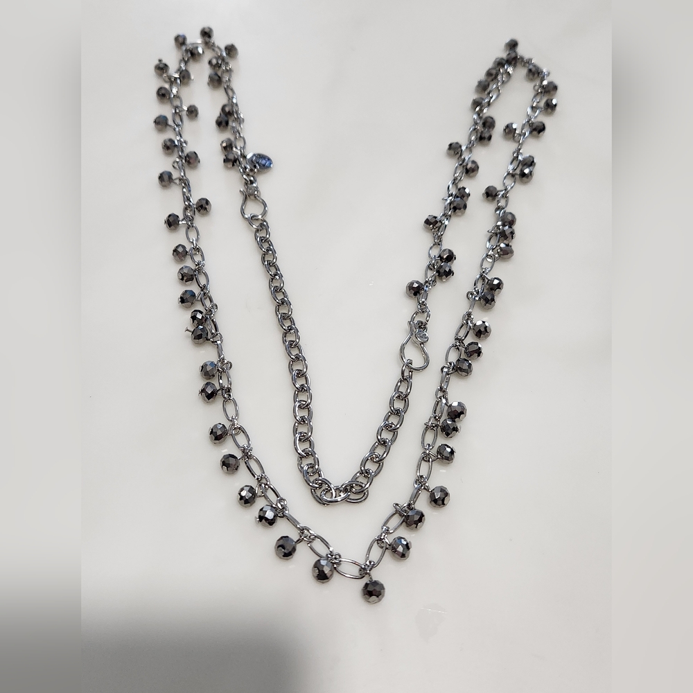 Gemini Silver Round Crystals Long Necklace